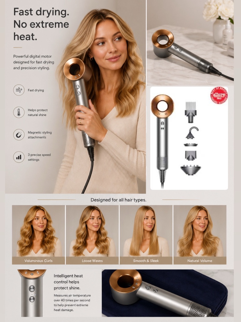 New Dyson Supersonic Hair Dryer - Nickel/Copper Accents w/o box